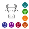 Black line Cow icon isolated on white background. Set icons in color circle buttons. Vector Royalty Free Stock Photo