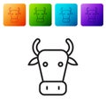 Black line Cow icon isolated on white background. Set icons in color square buttons. Vector Royalty Free Stock Photo