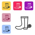 Black line Cowboy boot icon isolated on white background. Set icons in color square buttons. Vector Royalty Free Stock Photo