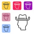 Black line Cowboy icon isolated on white background. Set icons in color square buttons. Vector Royalty Free Stock Photo