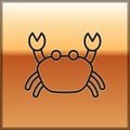 Black line Crab icon isolated on gold background. Vector.