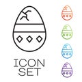 Black line Cracked egg icon isolated on white background. Happy Easter. Set icons colorful. Vector Royalty Free Stock Photo