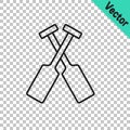 Black line Crossed oars or paddles boat icon isolated on transparent background. Vector Royalty Free Stock Photo