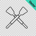 Black line Crossed oars or paddles boat icon isolated on transparent background. Vector Royalty Free Stock Photo