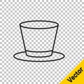 Black line Cylinder hat icon isolated on transparent background. Vector