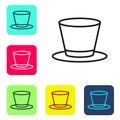 Black line Cylinder hat icon isolated on white background. Set icons in color square buttons. Vector Royalty Free Stock Photo