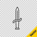 Black line Dagger icon isolated on transparent background. Knife icon. Sword with sharp blade. Vector Royalty Free Stock Photo