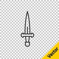 Black line Dagger icon isolated on transparent background. Knife icon. Sword with sharp blade. Vector Royalty Free Stock Photo