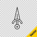 Black line Dagger icon isolated on transparent background. Knife icon. Sword with sharp blade. Vector Royalty Free Stock Photo