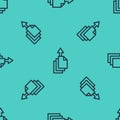Black line Data export icon isolated seamless pattern on green background. Vector