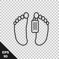 Black line Dead body with an identity tag attached in the feet in a morgue of a hospital icon isolated on transparent Royalty Free Stock Photo