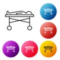 Black line Dead body in the morgue icon isolated on white background. Set icons colorful circle buttons. Vector