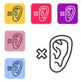 Black line Deafness icon isolated on white background. Deaf symbol. Hearing impairment. Set icons in color square