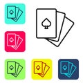 Black line Deck of playing cards icon isolated on white background. Casino gambling. Set icons in color square buttons Royalty Free Stock Photo