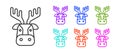 Black line Deer head with antlers icon isolated on white background. Set icons colorful. Vector Royalty Free Stock Photo