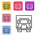Black line Delivery cargo truck vehicle icon isolated on white background. Set icons in color square buttons. Vector Royalty Free Stock Photo