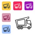 Black line Delivery cargo truck vehicle icon isolated on white background. Set icons in color square buttons. Vector Royalty Free Stock Photo
