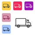 Black line Delivery cargo truck vehicle icon isolated on white background. Set icons in color square buttons. Vector Royalty Free Stock Photo