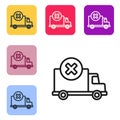 Black line Delivery cargo truck vehicle icon isolated on white background. Set icons in color square buttons. Vector Royalty Free Stock Photo