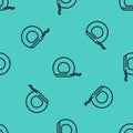 Black line Dental floss icon isolated seamless pattern on green background. Vector Royalty Free Stock Photo
