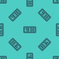 Black line Digital alarm clock icon isolated seamless pattern on green background. Electronic watch alarm clock. Time Royalty Free Stock Photo