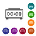 Black line Digital alarm clock icon isolated on white background. Electronic watch alarm clock. Time icon. Set icons in Royalty Free Stock Photo