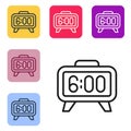 Black line Digital alarm clock icon isolated on white background. Electronic watch alarm clock. Time icon. Set icons in Royalty Free Stock Photo