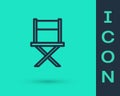 Black line Director movie chair icon isolated on green background. Film industry. Vector