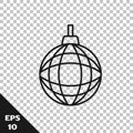 Black line Disco ball icon isolated on transparent background. Vector Royalty Free Stock Photo