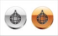 Black line Disco ball icon isolated on white background. Silver-gold circle button. Vector