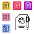 Black line Document settings with gears icon isolated on white background. Software update, transfer protocol, teamwork Royalty Free Stock Photo