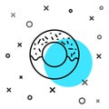 Black line Donut with sweet glaze icon isolated on white background. Random dynamic shapes. Vector Illustration