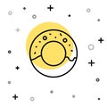 Black line Donut with sweet glaze icon isolated on white background. Random dynamic shapes. Vector Illustration