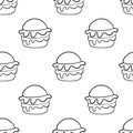 Black line doodle hamburger seamless pattern on white.