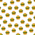 Black line doodle hamburger seamless pattern on white.