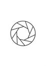 A black line drawing of a camera shutter icon against a white background. The circula Royalty Free Stock Photo