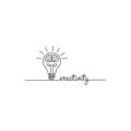 Black line drawing of light bulb with brain and word creativity idea concept Royalty Free Stock Photo
