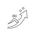 Black line drawing on a white background features an upward-moving arrow Royalty Free Stock Photo