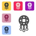 Black line Dream catcher with feathers icon isolated on white background. Set icons in color square buttons. Vector Royalty Free Stock Photo