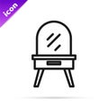 Black line Dressing table icon isolated on white background. Vector Royalty Free Stock Photo