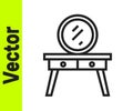 Black line Dressing table icon isolated on white background. Vector Royalty Free Stock Photo