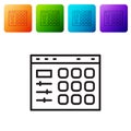 Black line Drum machine icon isolated on white background. Musical equipment. Set icons in color square buttons. Vector Royalty Free Stock Photo