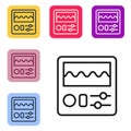 Black line Drum machine icon isolated on white background. Musical equipment. Set icons in color square buttons. Vector Royalty Free Stock Photo