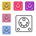 Black line Drum machine icon isolated on white background. Musical equipment. Set icons in color square buttons. Vector Royalty Free Stock Photo