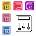 Black line Drum machine music producer equipment icon isolated on white background. Set icons in color square buttons