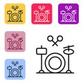 Black line Drums icon isolated on white background. Music sign. Musical instrument symbol. Set icons in color square Royalty Free Stock Photo