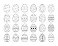 Black line Easter egg set. Decorative ornate eggs collection.