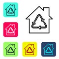 Black line Eco House with recycling symbol icon isolated on white background. Ecology home with recycle arrows. Set Royalty Free Stock Photo