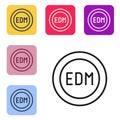 Black line EDM electronic dance music icon isolated on white background. Set icons in color square buttons. Vector Royalty Free Stock Photo