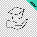 Black line Education grant icon isolated on transparent background. Tuition fee, financial education, budget fund